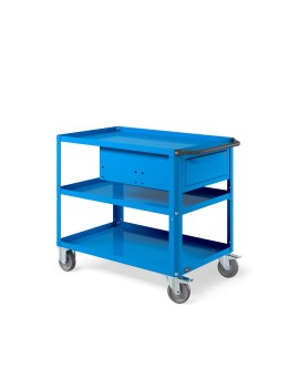 CARRELLO CLEVER LARGE A 3 PIANI CON PIANO IN ACCIAIO AGGIUNTIVO E CASSETTO BLU RAL 5012 FAMI CLEVER 1020