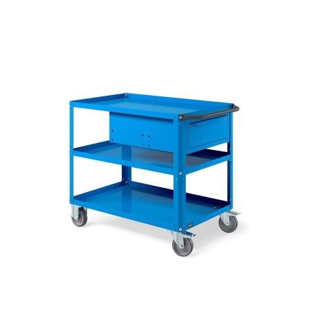 CARRELLO CLEVER LARGE A 3 PIANI CON PIANO IN ACCIAIO AGGIUNTIVO E CASSETTO BLU RAL 5012 FAMI CLEVER 1020