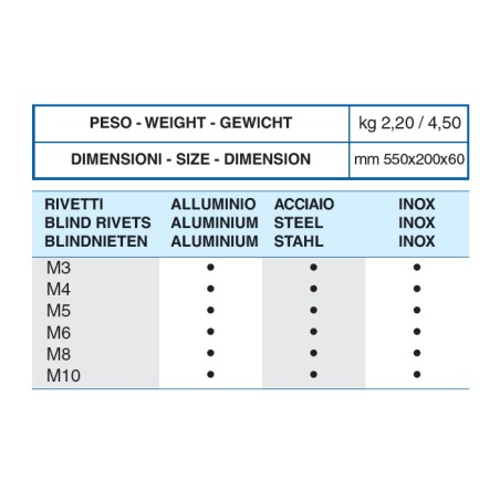 RIVETTATRICE MANUALE PER INSERTI FILETTATI SACTO CNX65